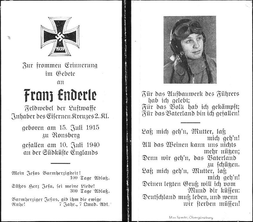 2 Franz Enderle + 10.07.40 Do 17Z I.KG2 Ogfr Krohl crew