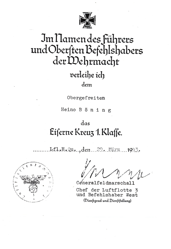 7 Iron Cross 1st Class citatation